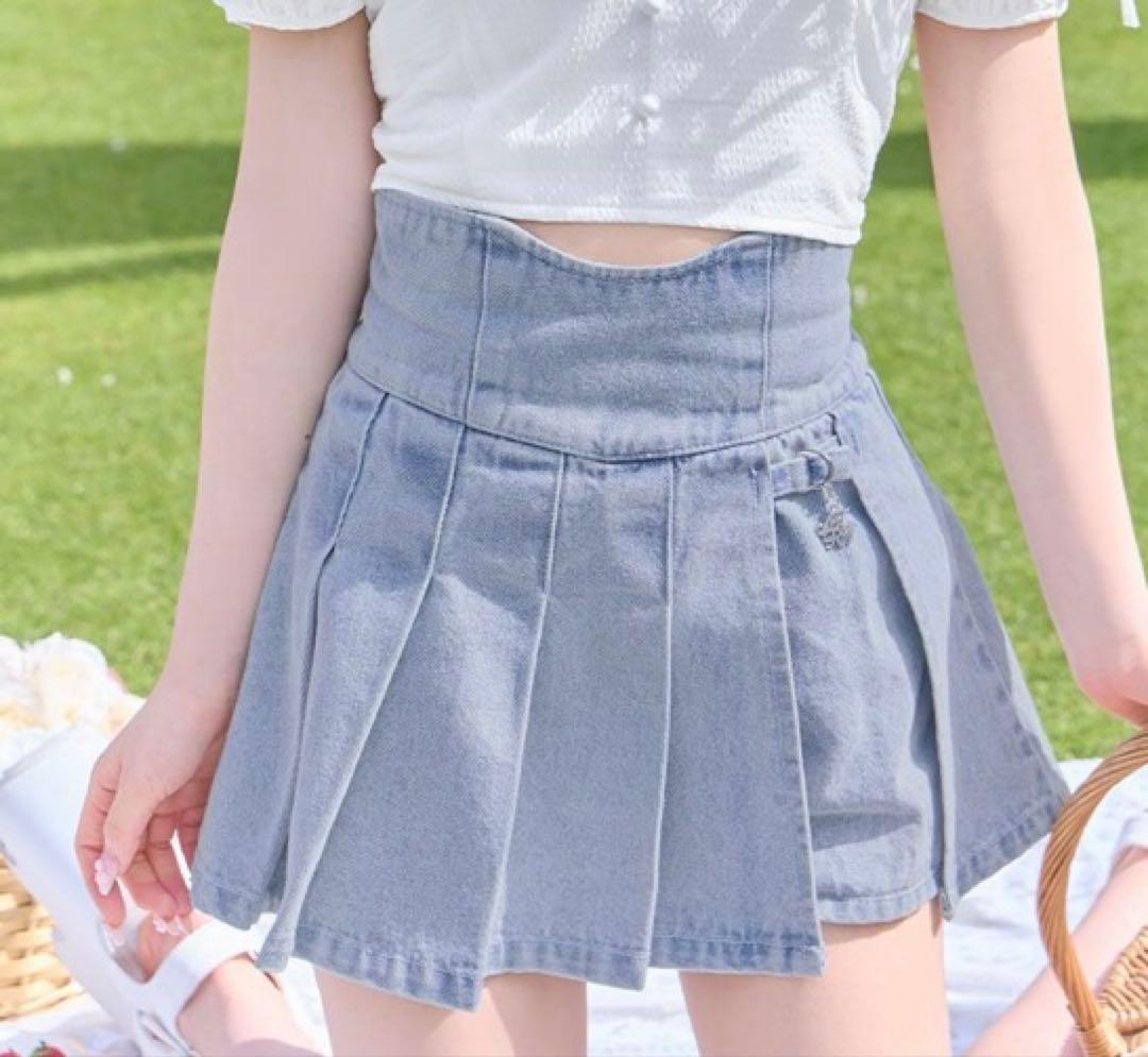 ミシェルマカロン 美脚デニムスカパン XSサイズ ライトブルー