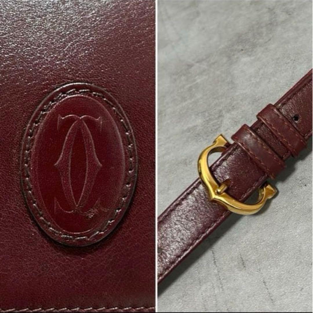 Cartier カルティエ　バーガンディ レザー ショルダーバッグ