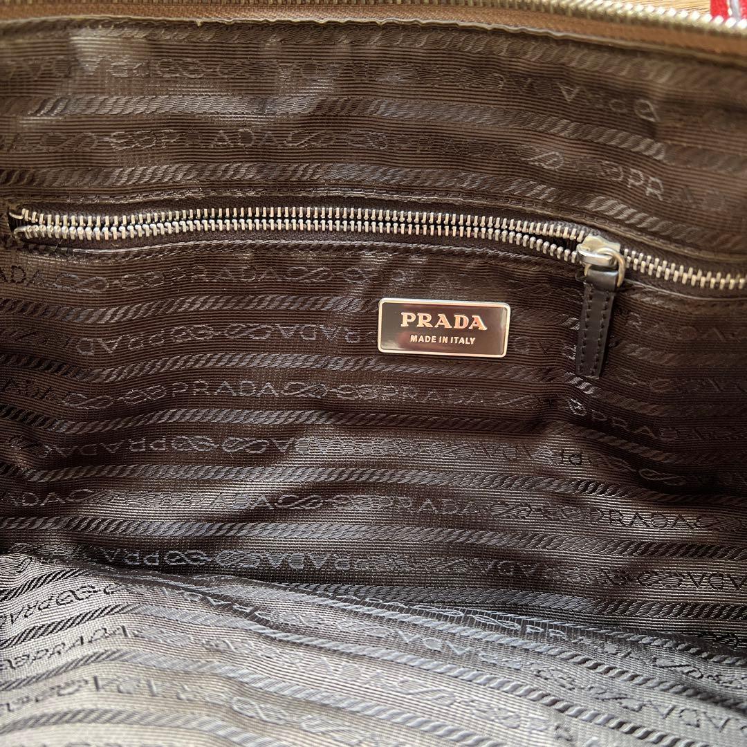 プラダ ベージュと赤 トートバッグ