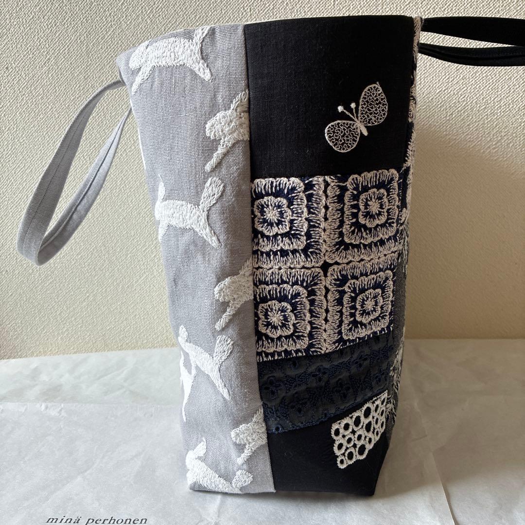 ミナペルホネン 生地使用　wolf&flower パッチワークトート