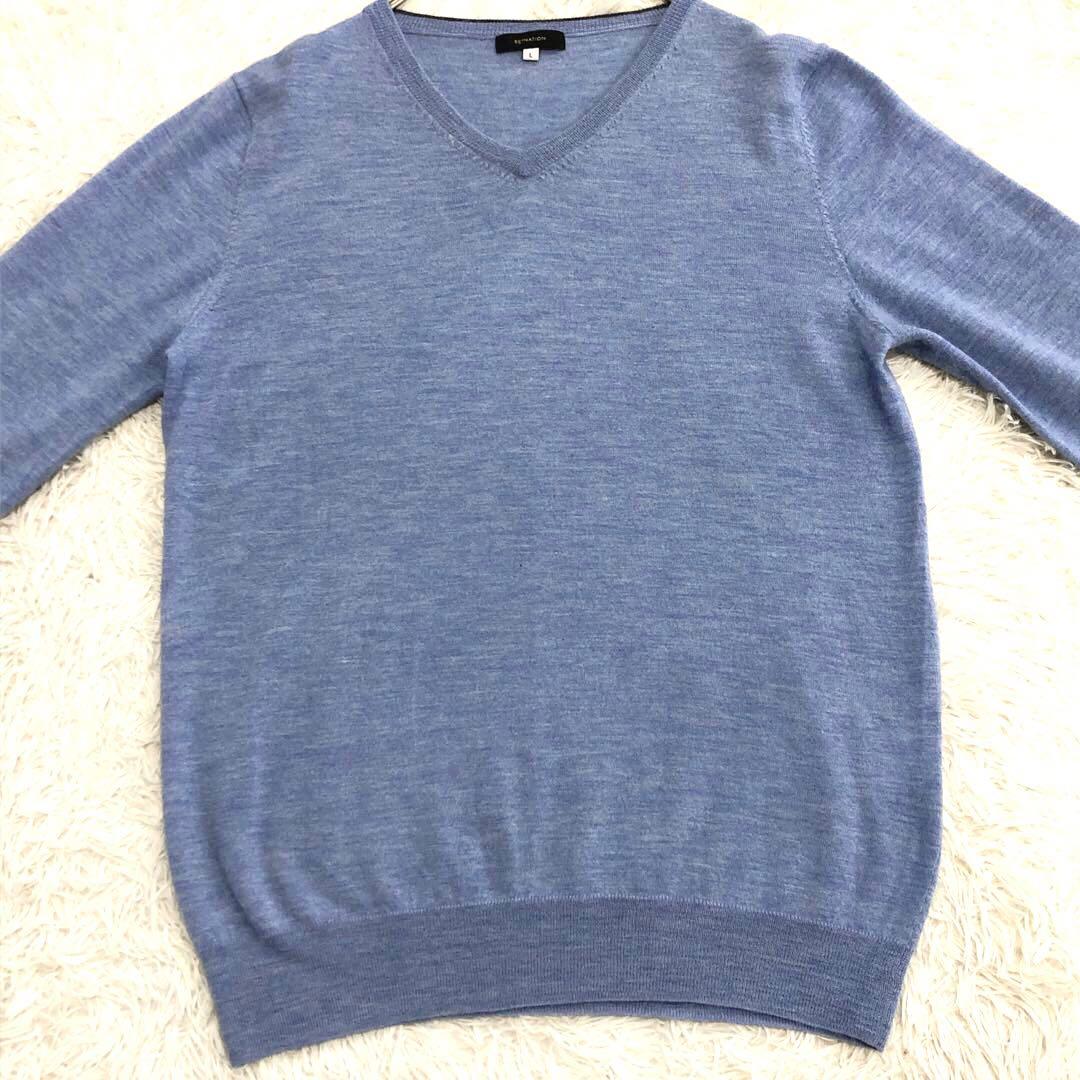 【未使用級】カシミヤ100%エストネーション Vネックセーター L ライトブルー