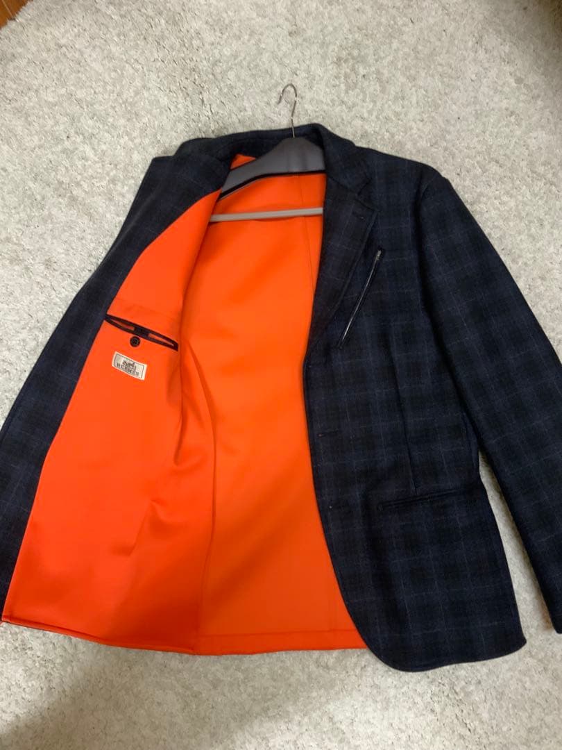 エルメス　ネイビー チェック柄 テーラードジャケット