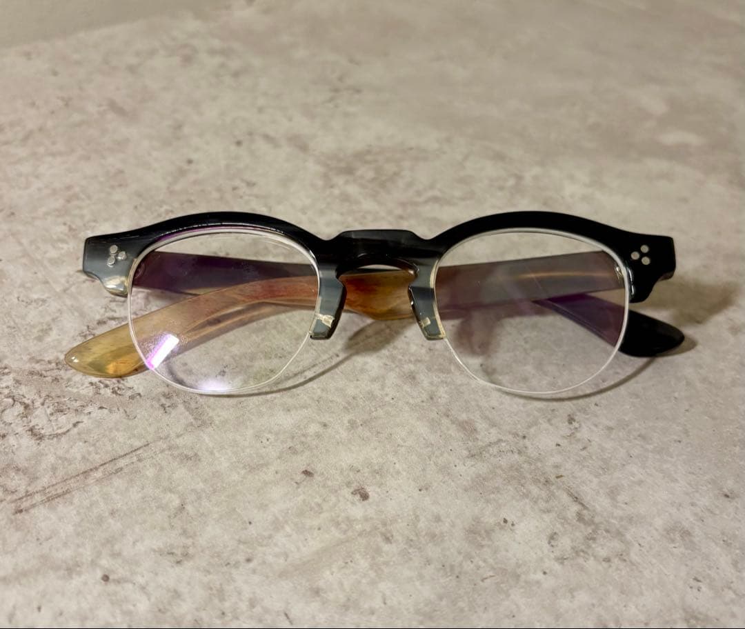 ※一点物 バッファローホーン眼鏡　水牛角　ハーフリム眼鏡　伊達メガネ　サングラス