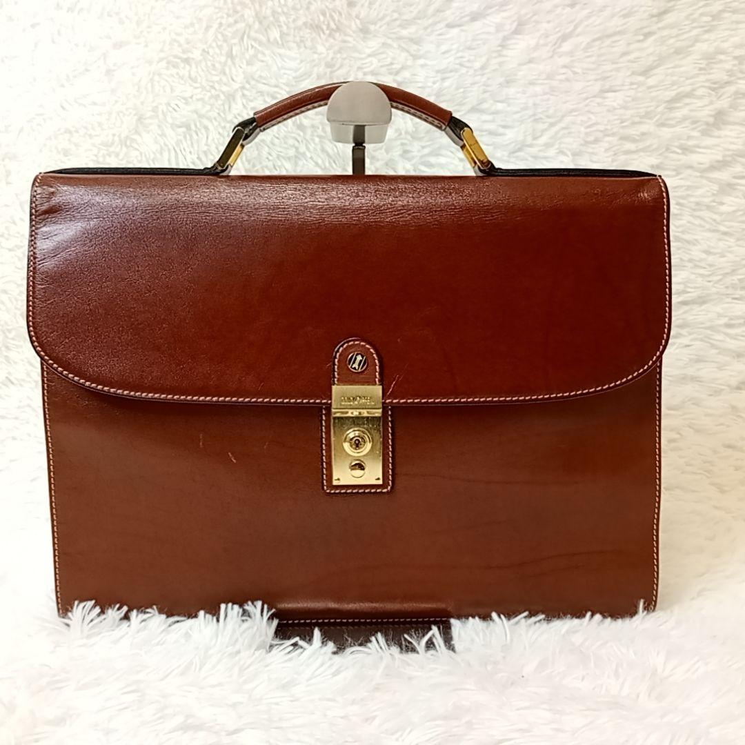 【美品】ゴールドファイル ブリーフケース オールレザー ブラウン ビジネスバッグ