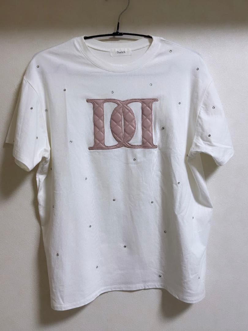 Darich　キルティングアップリケビジューTシャツ　ホワイト　ダーリッチ