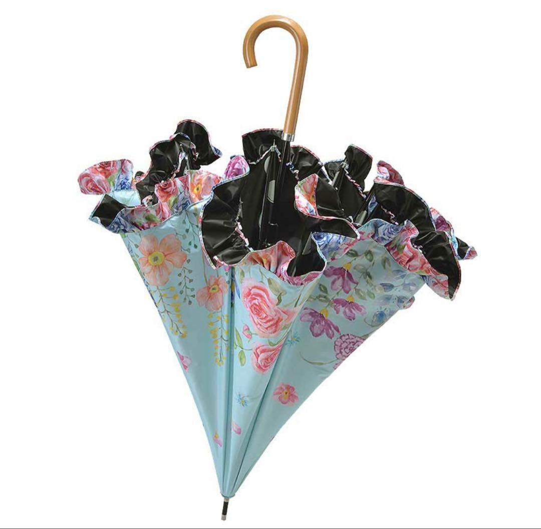 カサノヴァ晴雨兼用長傘 (フリル付)(フラワーブルー) / Think Bee!