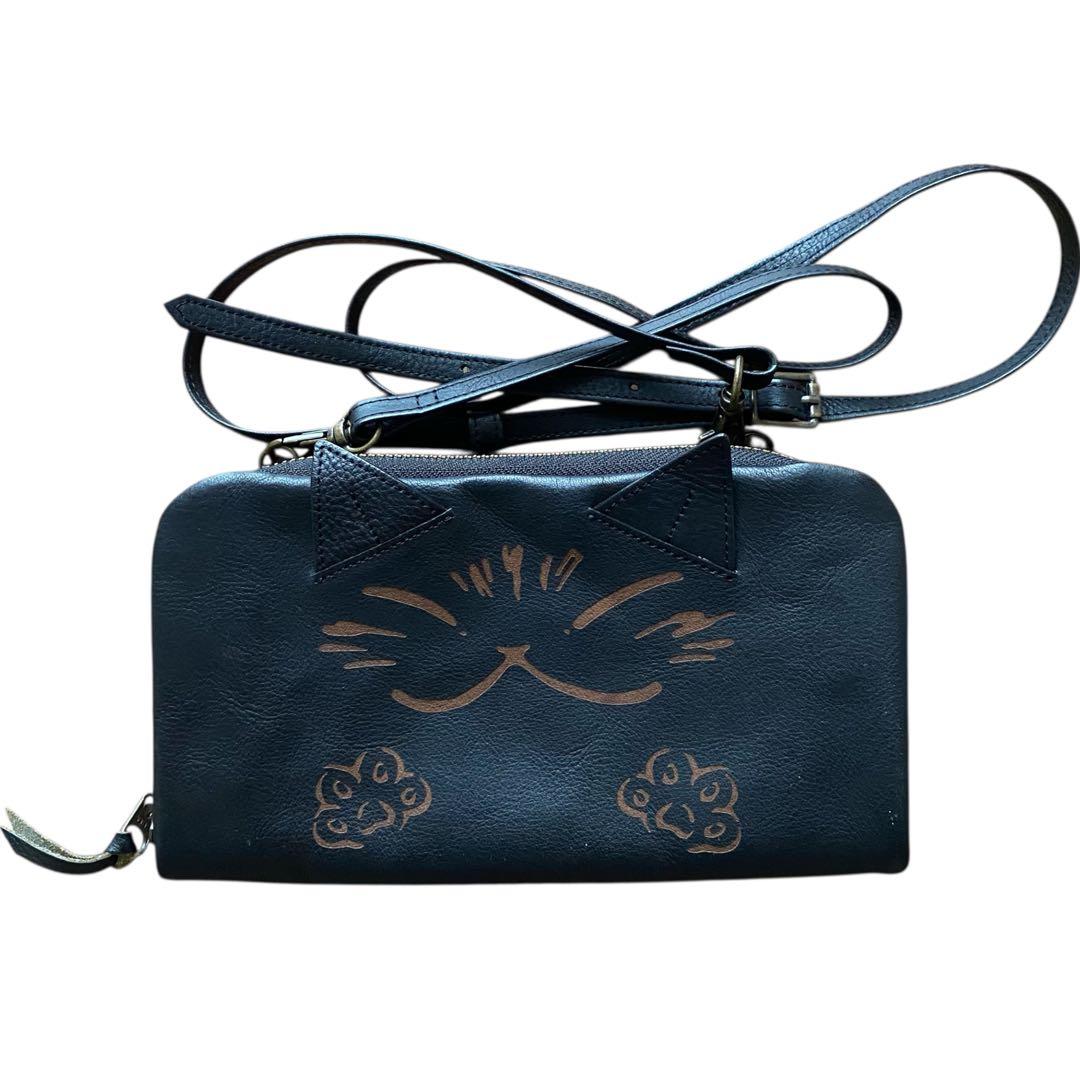 WACHIFIELDわらいねこお財布ポシェット 黒　 わちふぃーるど ダヤン