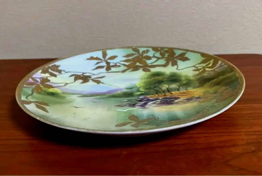 オールドノリタケ　飾り皿 金盛り　風景　メープルリーフ印　里帰り　骨董　明治