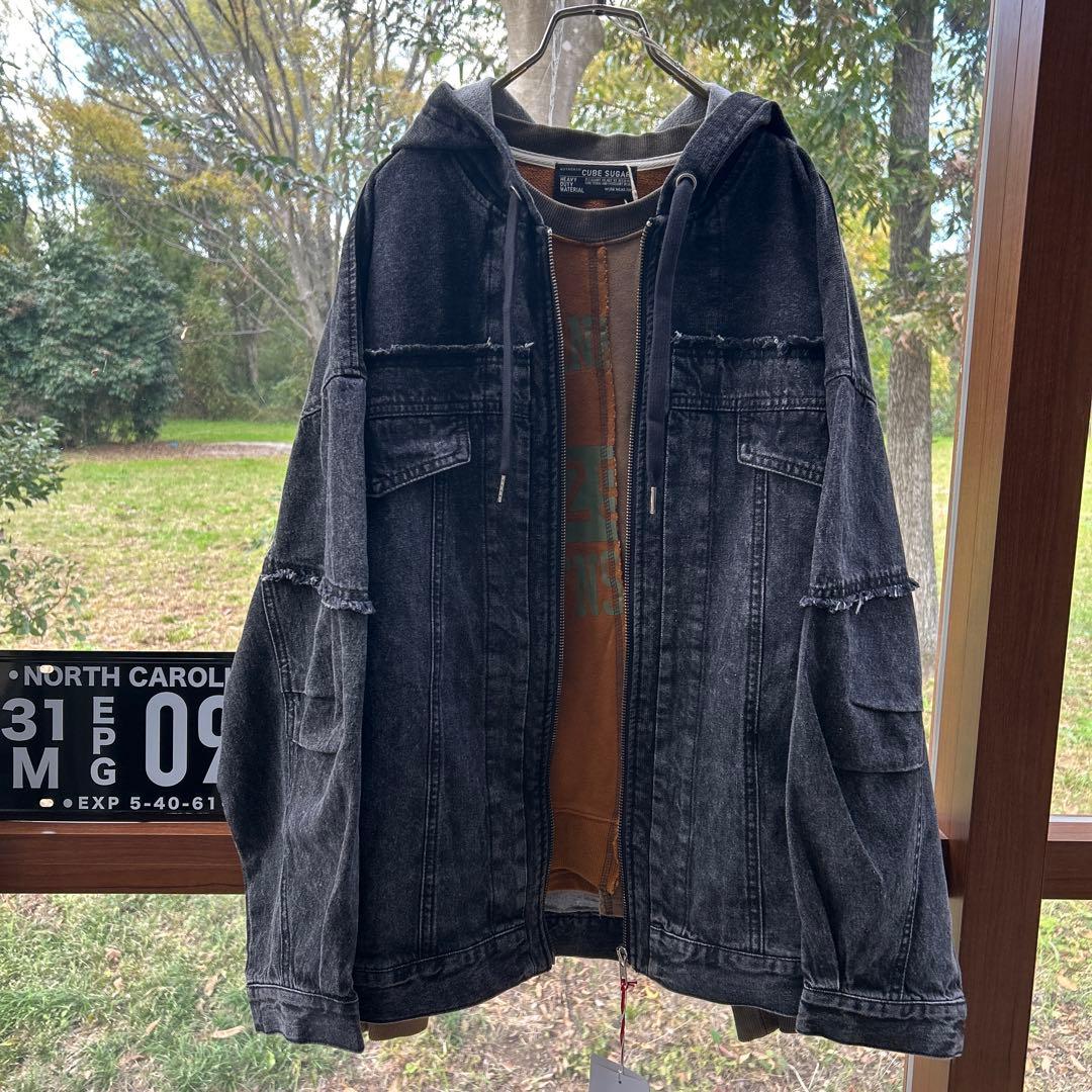 ケミカルデニム裏毛フーディーパーカー GLAY