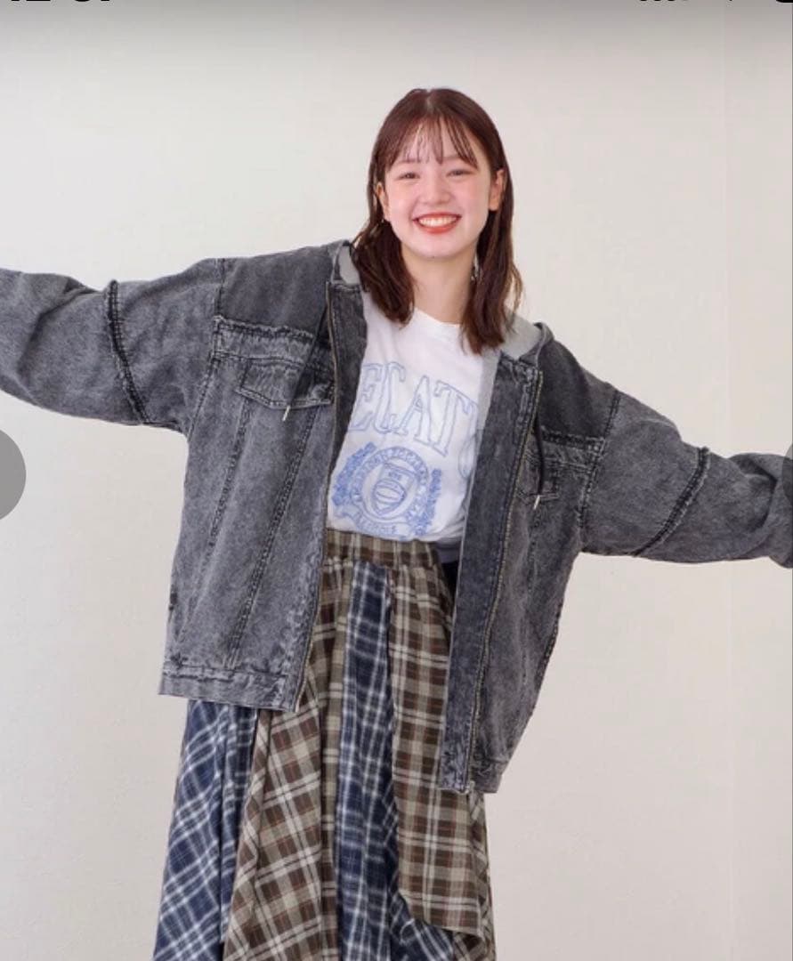 ケミカルデニム裏毛フーディーパーカー GLAY