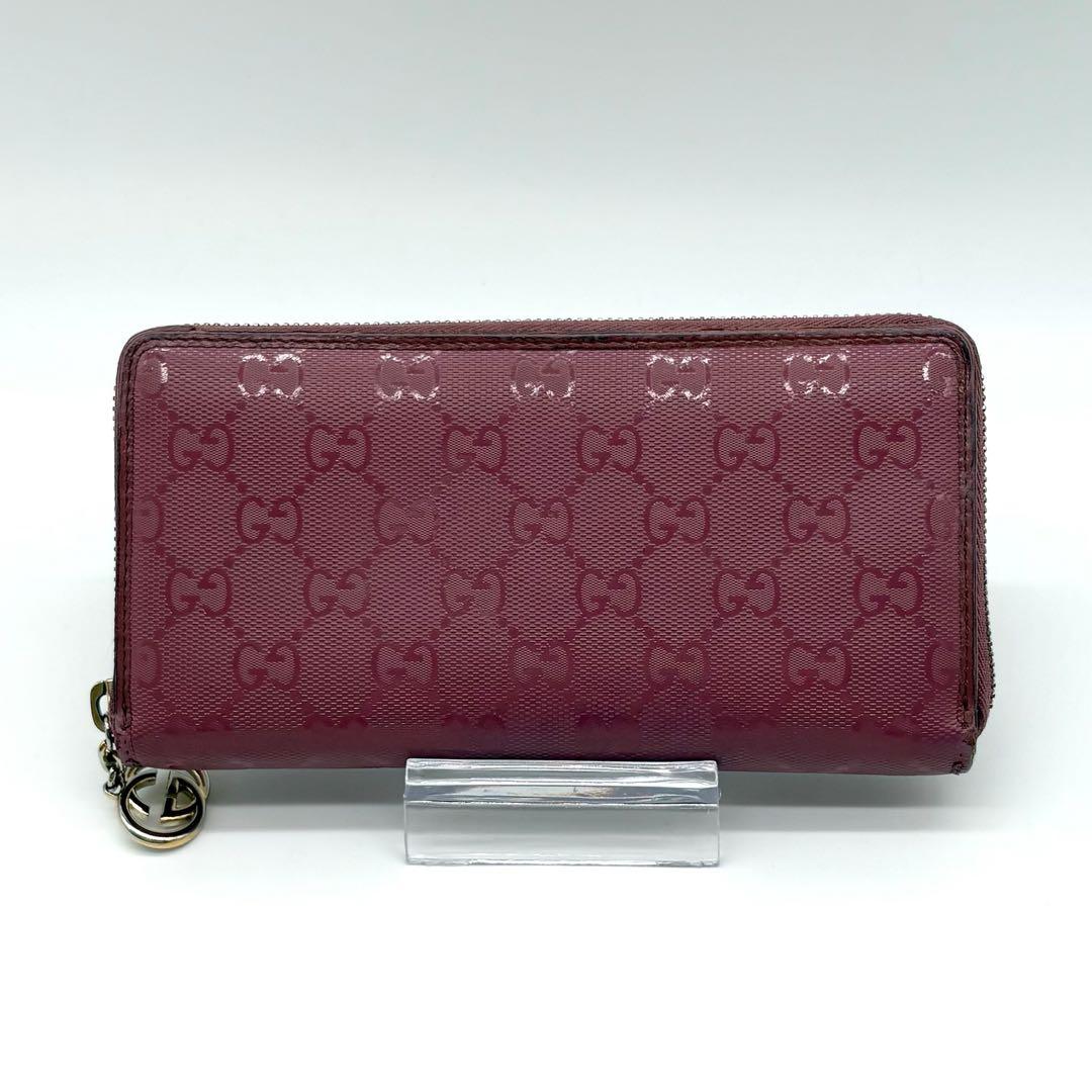 【美品】GUCCI レザー×PVC 長財布 GG総柄 インターロッキング ピンク