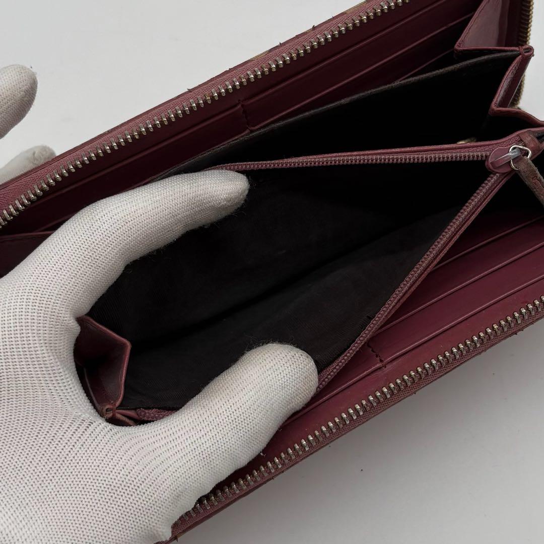 【美品】GUCCI レザー×PVC 長財布 GG総柄 インターロッキング ピンク