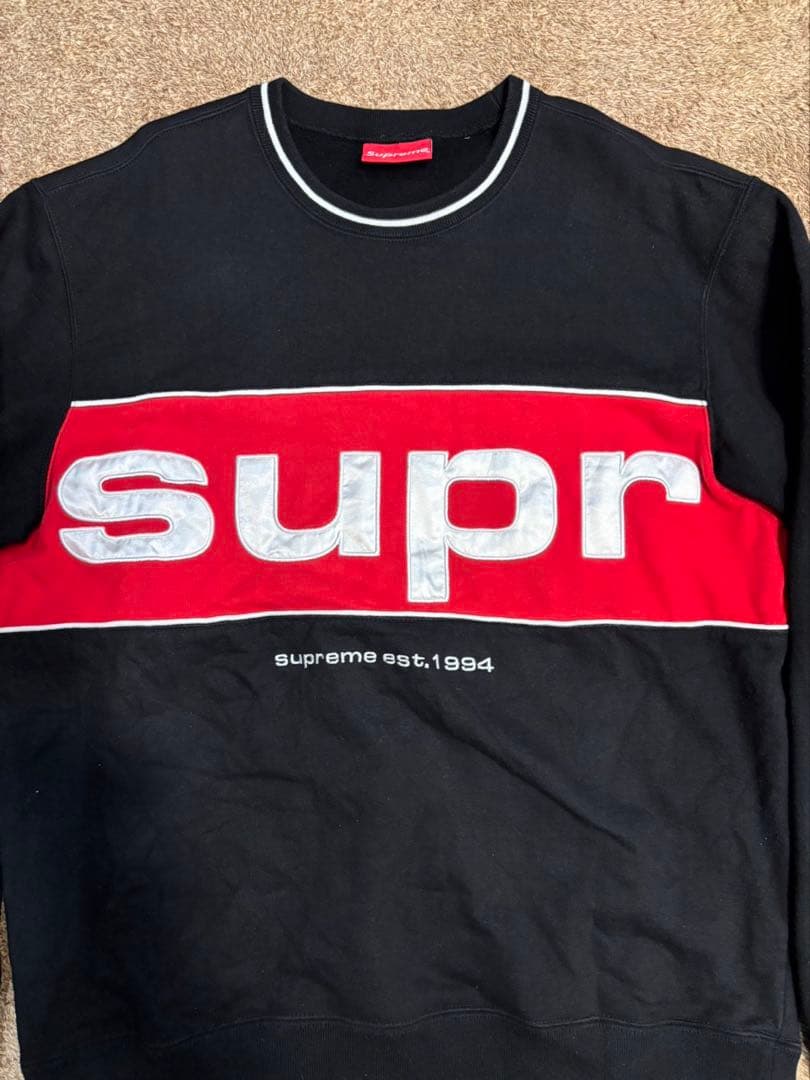 シュプリーム　supreme スウェット　刺繍ロゴ　黒赤　裏起毛