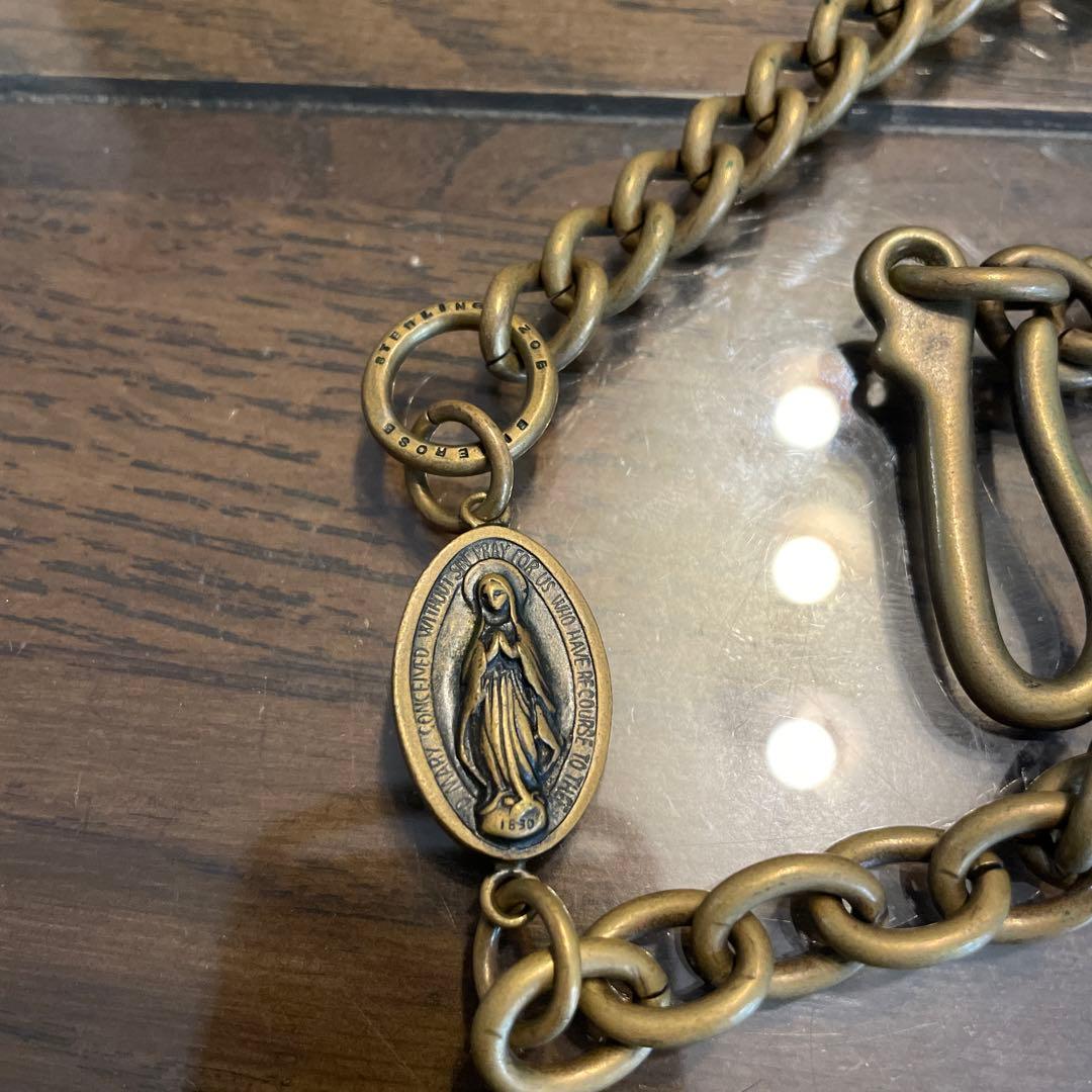 ブラス ウォレットチェーン 聖母マリアメダル付き 約60cm