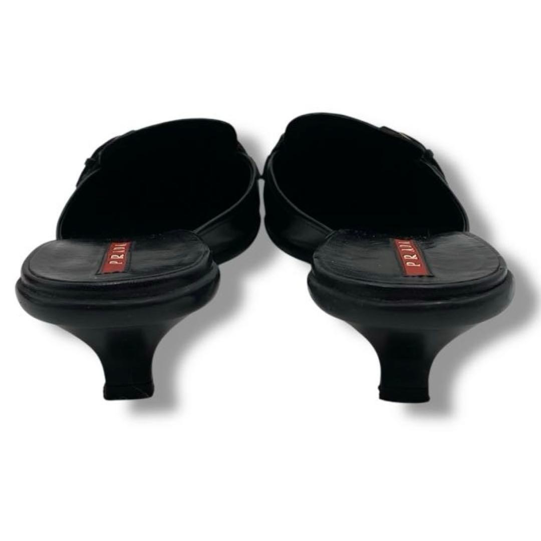 美品 PRADA ロゴ バックル レザー アーカイブ サンダル ミュール 36