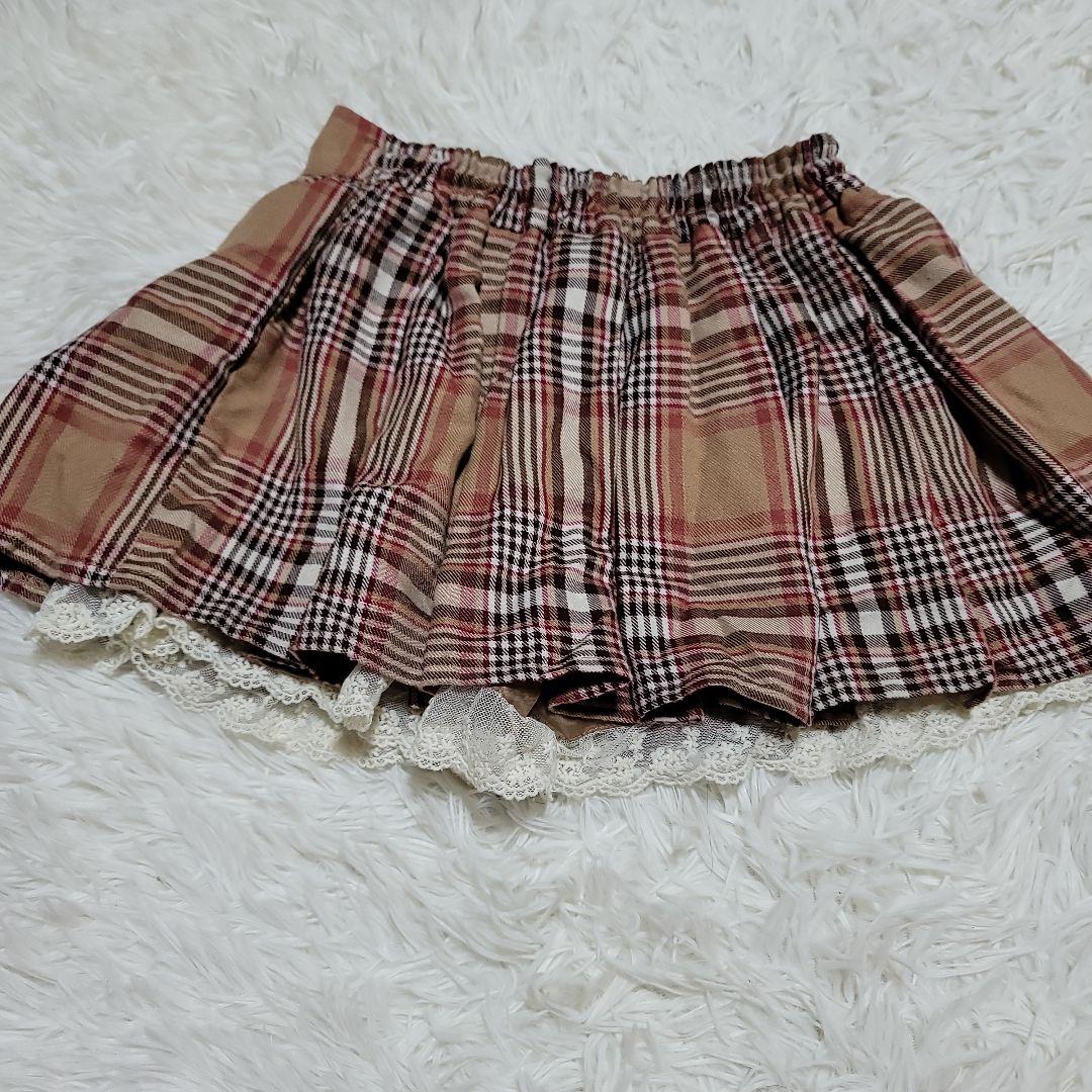 00s 希少 LIZLISA 起毛チェック柄 裾フリル プリーツスカパン 姫カジ