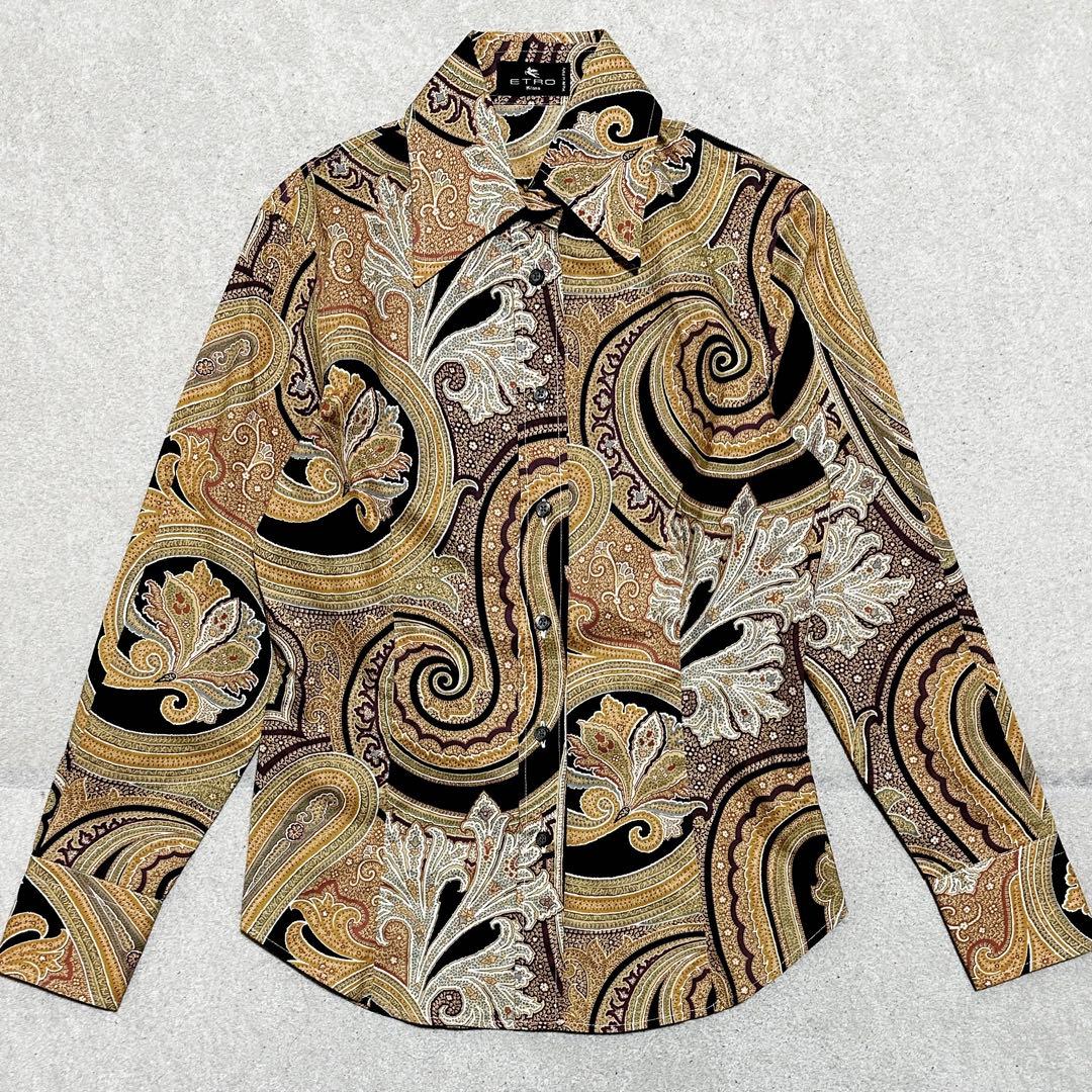 美品✨エトロ　ETRO ペイズリー総柄シャツ　長袖　ベージュ　パープル