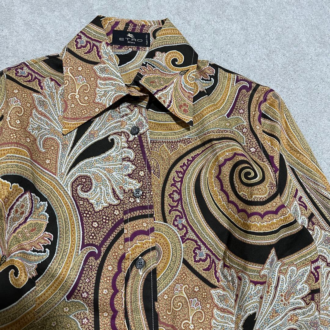 美品✨エトロ　ETRO ペイズリー総柄シャツ　長袖　ベージュ　パープル