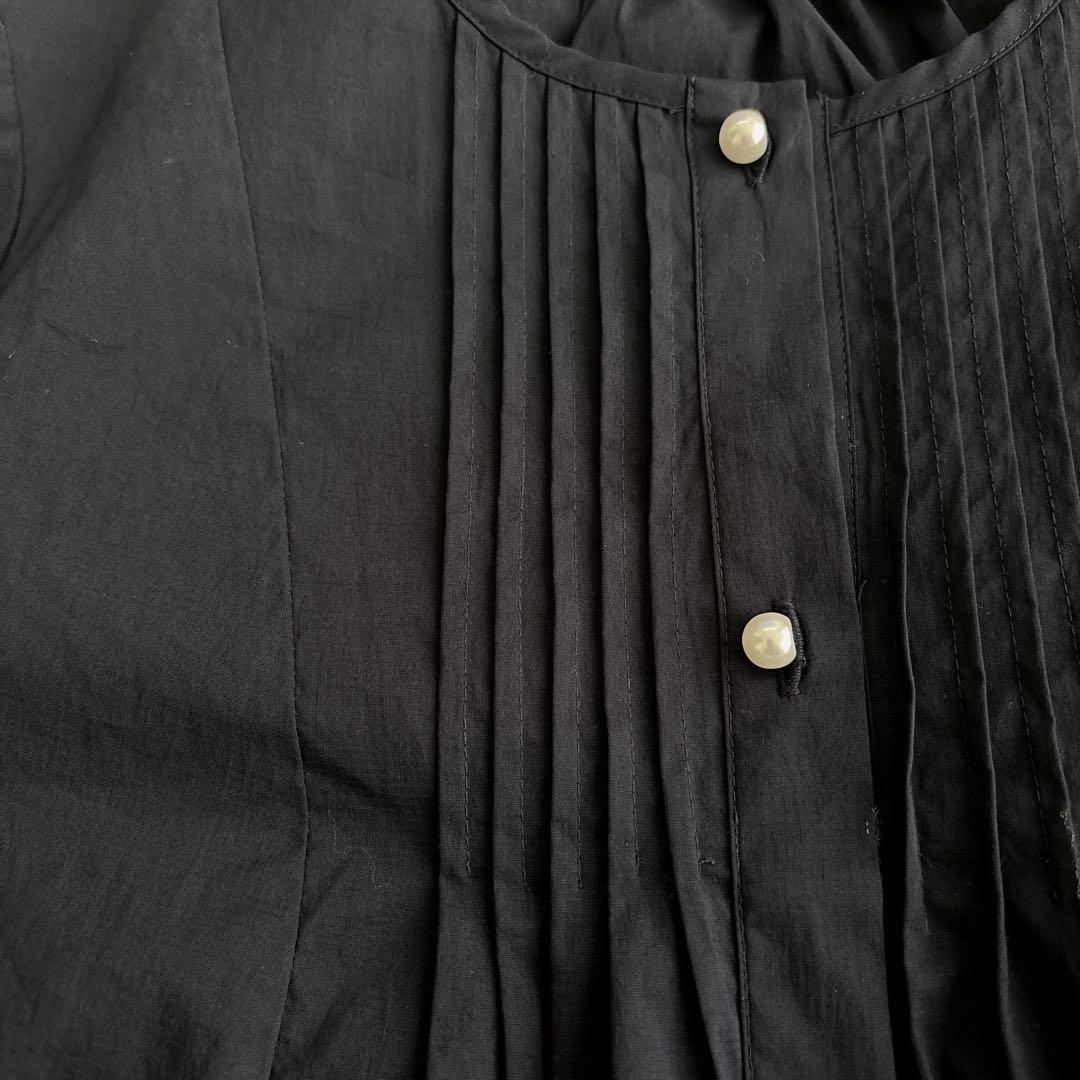 daiソーノ　フローイングフリルチュニックブラウス　ネイビー　パール