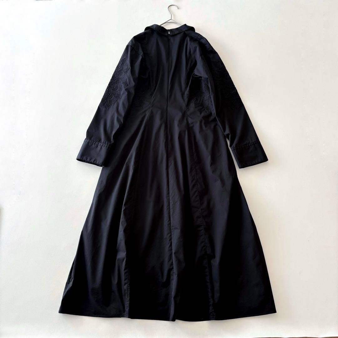 ■美品近年CLANE【定価3万】エンブロイダリーシャツワンピース刺繍マキシ丈黒
