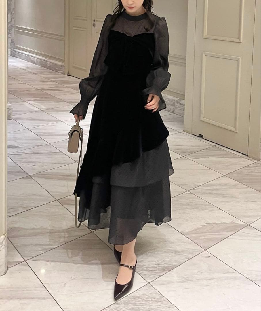 ナイスクラップ ベロアリボンロングワンピース