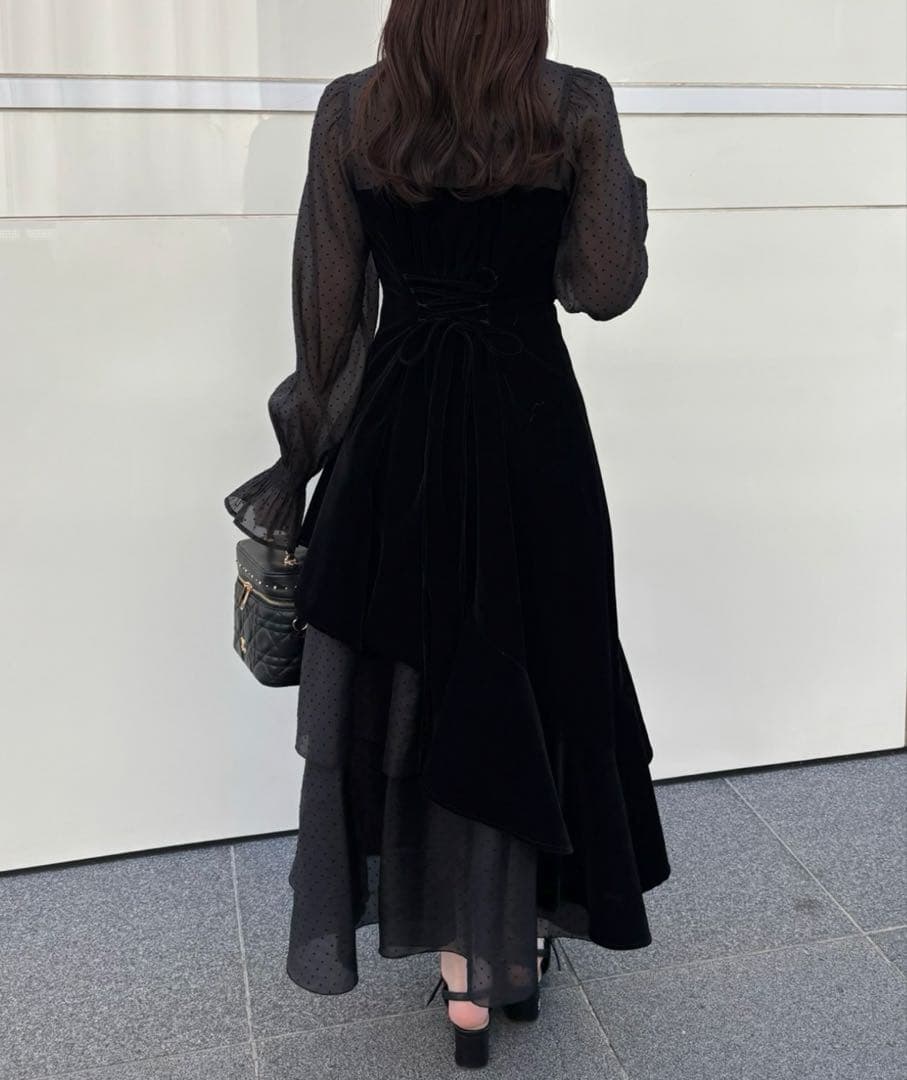 ナイスクラップ ベロアリボンロングワンピース