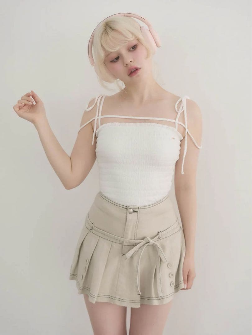 トップス andmary Shirring ribbon camisole white