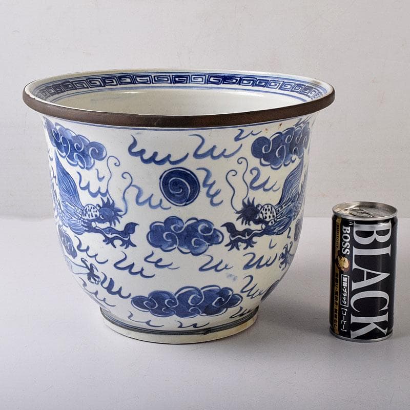 中国　青花　雲龍文鉢　植木鉢　盆栽鉢　N　7768C