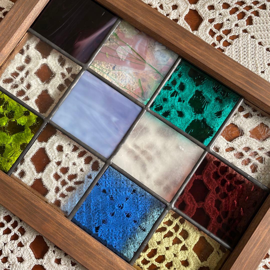 ステンドグラス　パネル　大正ロマン　格子戸