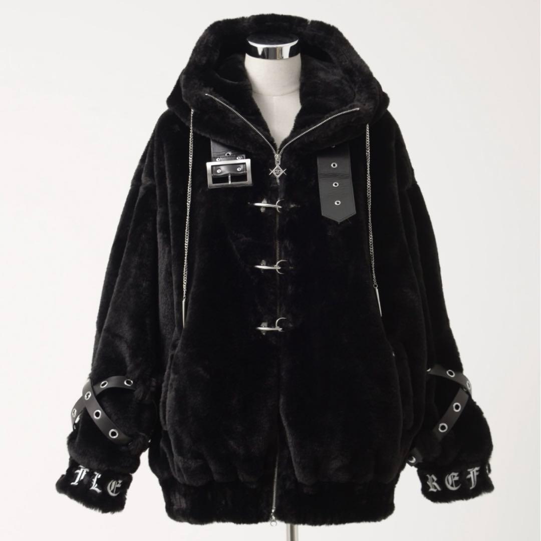 レフレム ベルト付きハイネックファーパーカー/ファーブルゾン フーディー