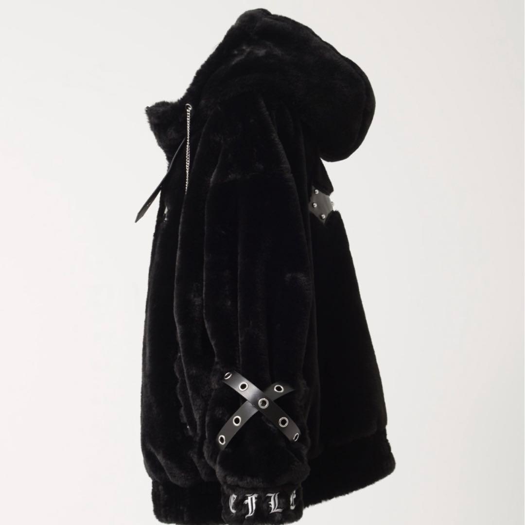 レフレム ベルト付きハイネックファーパーカー/ファーブルゾン フーディー