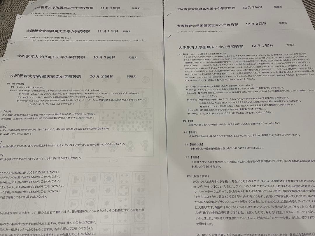 能開プレスクール 大阪教育大学附属天王寺小学校 2025年 プリント