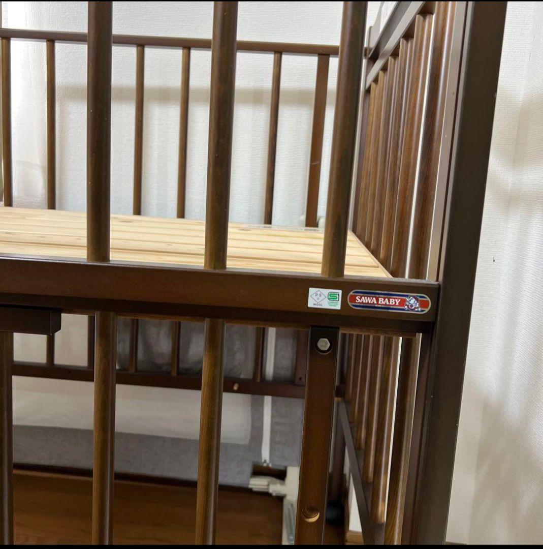 木製ベビーベッド サワベビー EASEすのこハイベッド 収納 キャスター付
