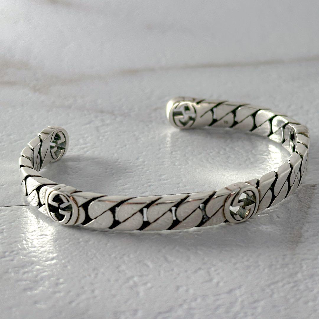 GUCCI　インターロッキング　G　喜平　シルバー　バングル　16表記