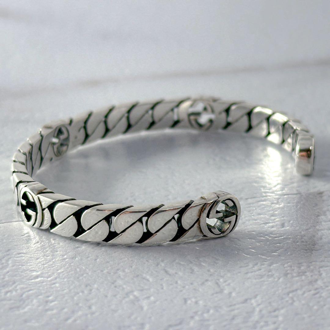 GUCCI　インターロッキング　G　喜平　シルバー　バングル　16表記