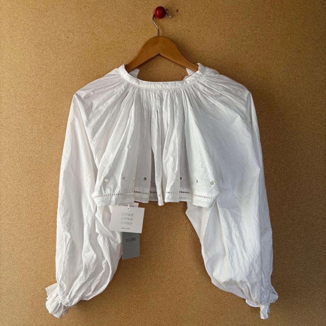 crinkle スローブイエナ embroideryクロップドブラウス ホワイト