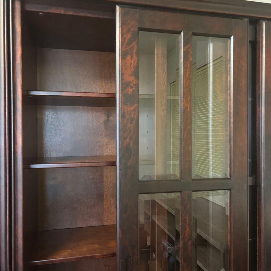 スライド式ガラス扉　本棚　ダークブラウン