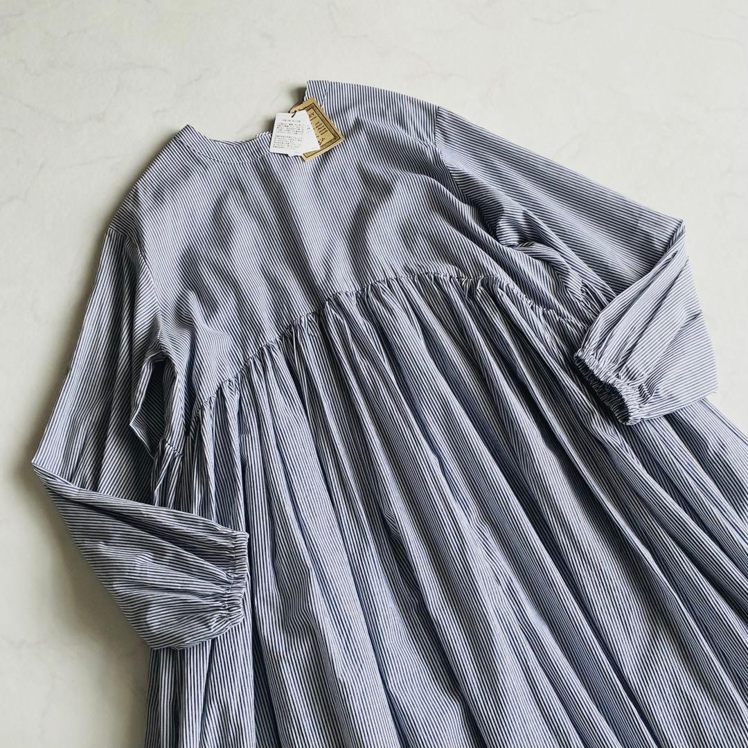 BEARDSLEY 先染め ギャザー チュニック ワンピース ストライプ