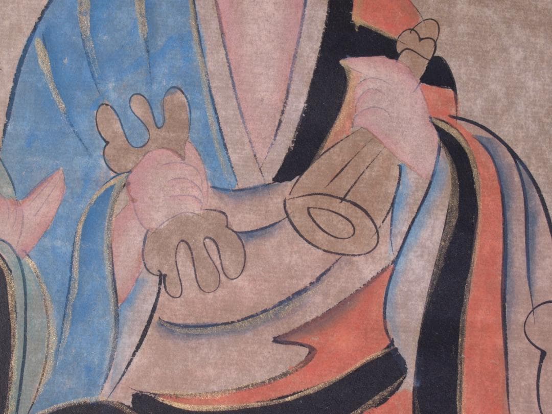 古民家整理品　中国清時代掛け軸　肉筆水彩絵　骨董品　唐物 R1700 C6-3