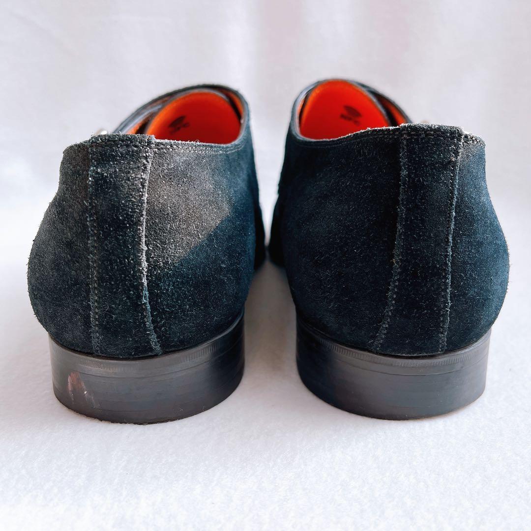 美品 サントーニ ダブルモンクストラップ スエード ビジネス ドレスシューズ 黒