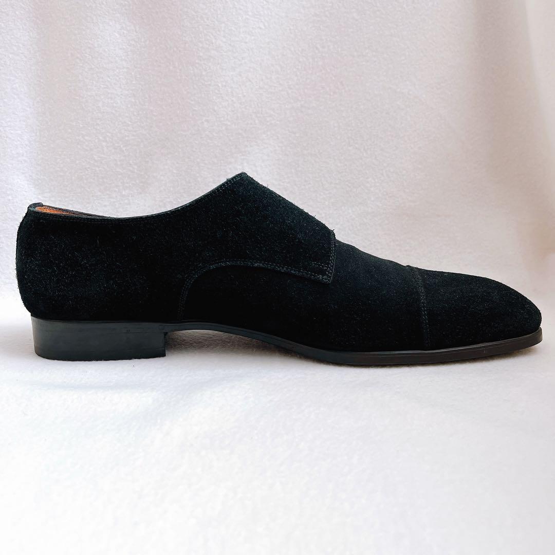 美品 サントーニ ダブルモンクストラップ スエード ビジネス ドレスシューズ 黒