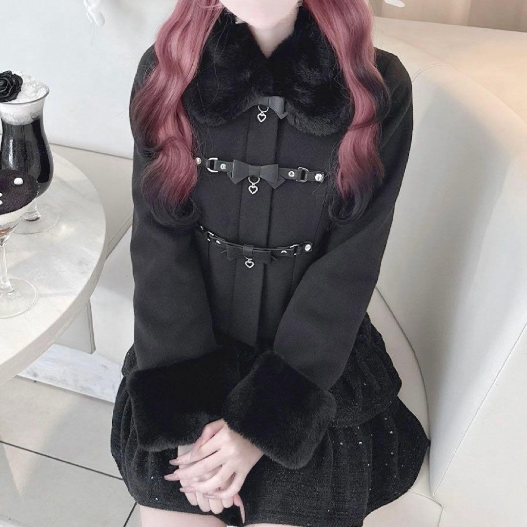 完売品 ハニーミュウ ベルトリボンショートコート ブラック