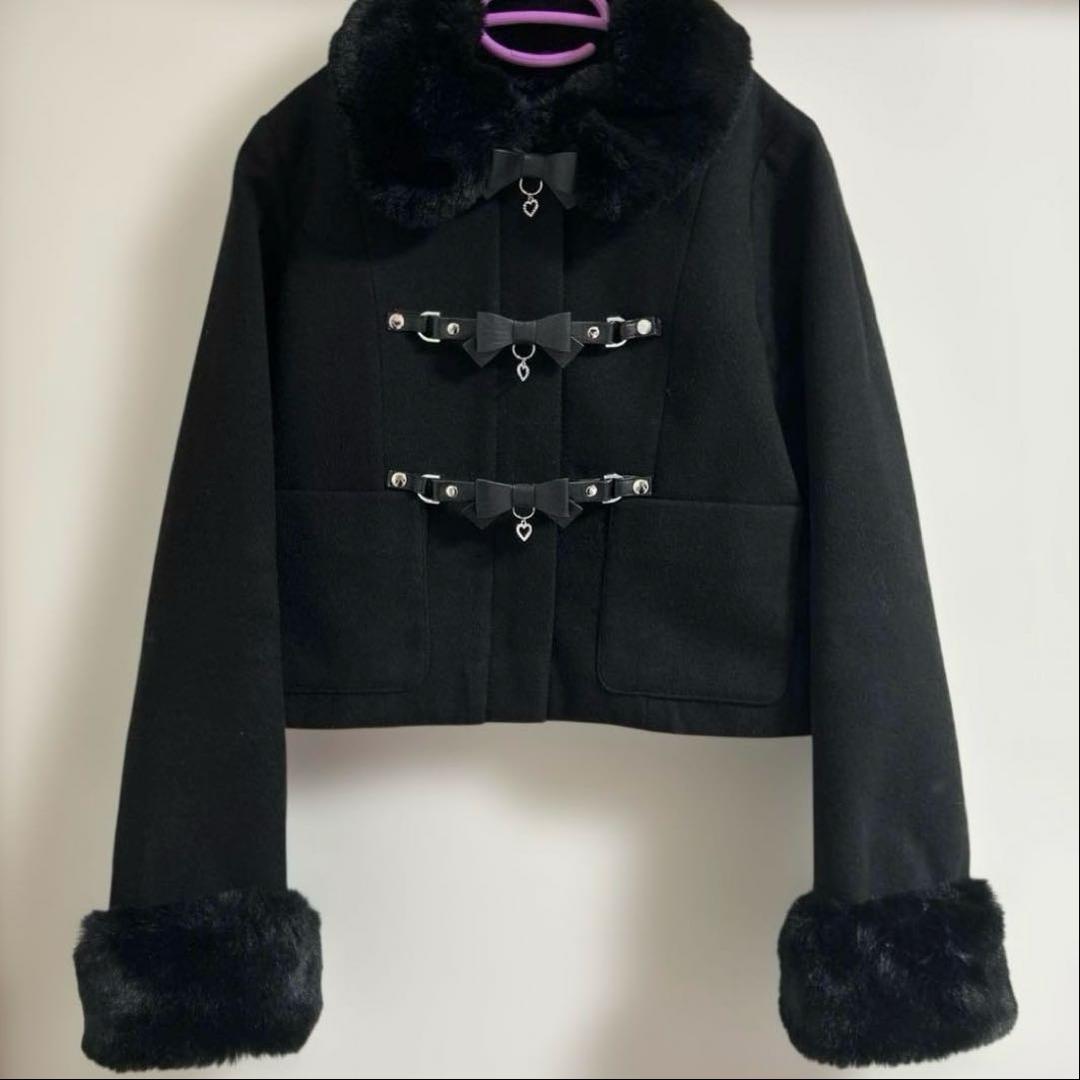 完売品 ハニーミュウ ベルトリボンショートコート ブラック