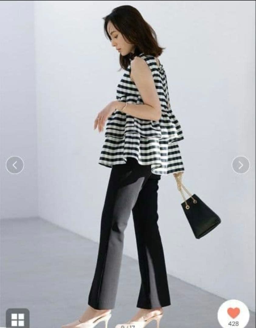 美品 anuans ダブルストレッチスリットフレアパンツ S ブラック 完売品