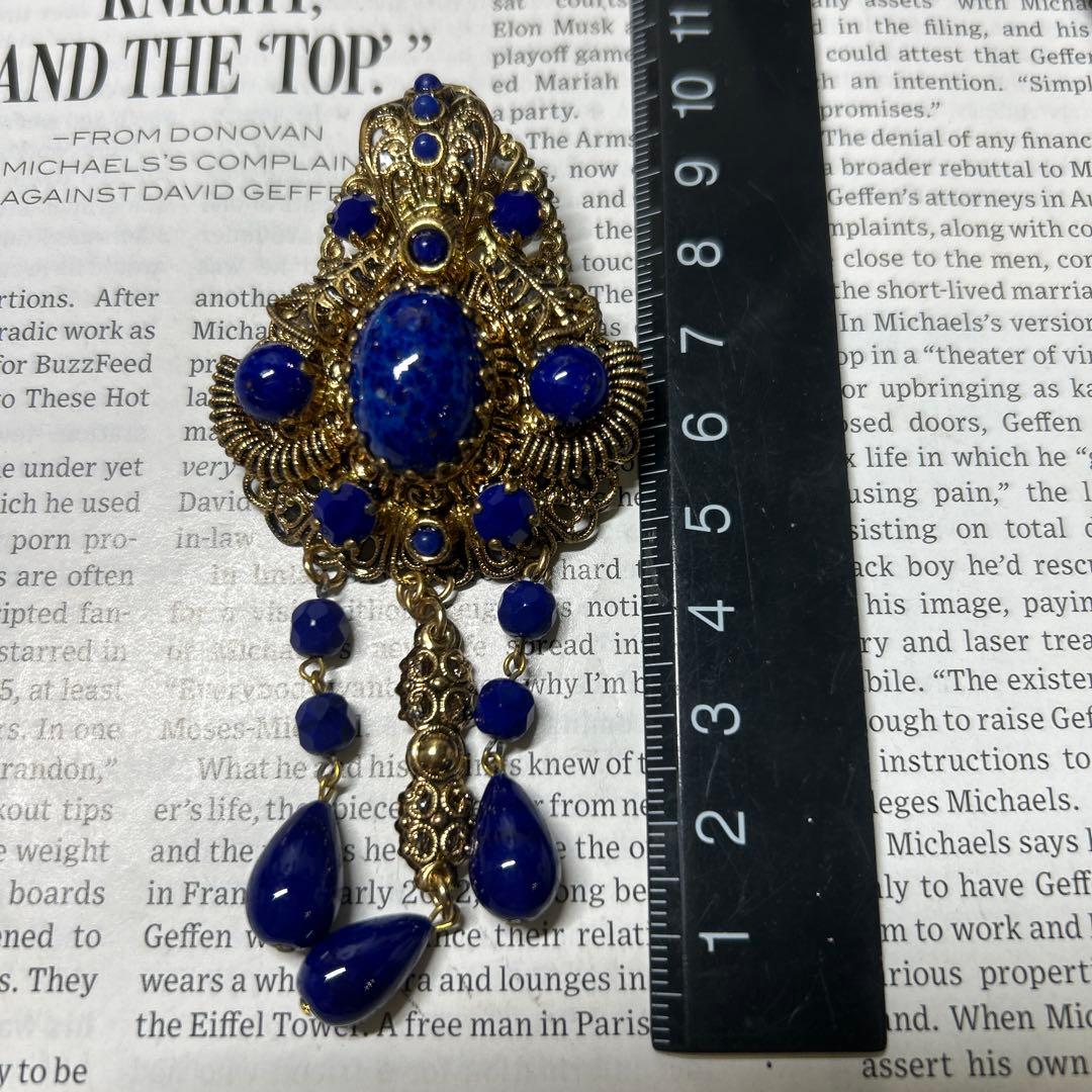 W.GERMANY西ドイツ製ヴィンテージブローチ 大きなぶら下がり ブルー