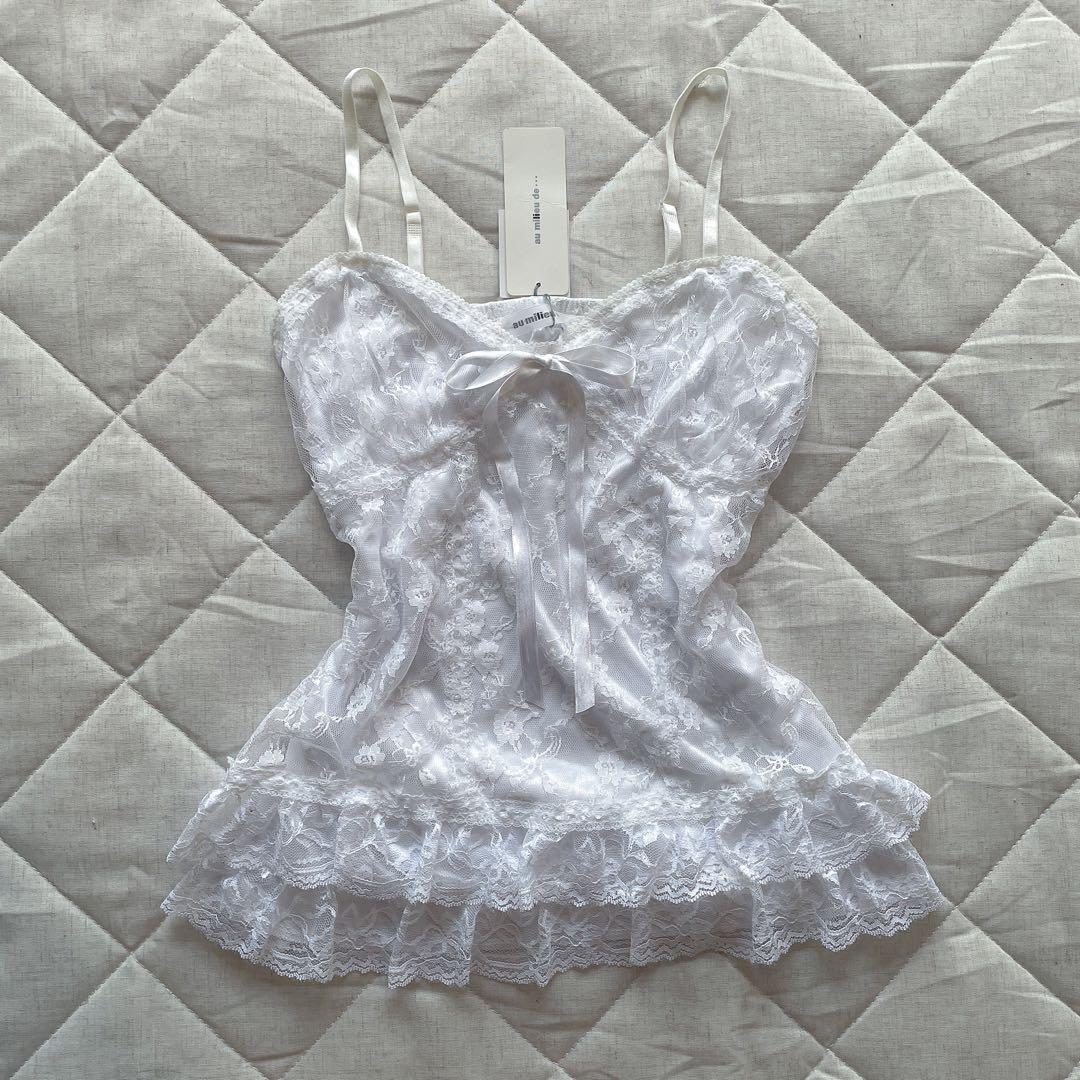 00s fairy core ランジェリーテイスト総レースリボンキャミソール