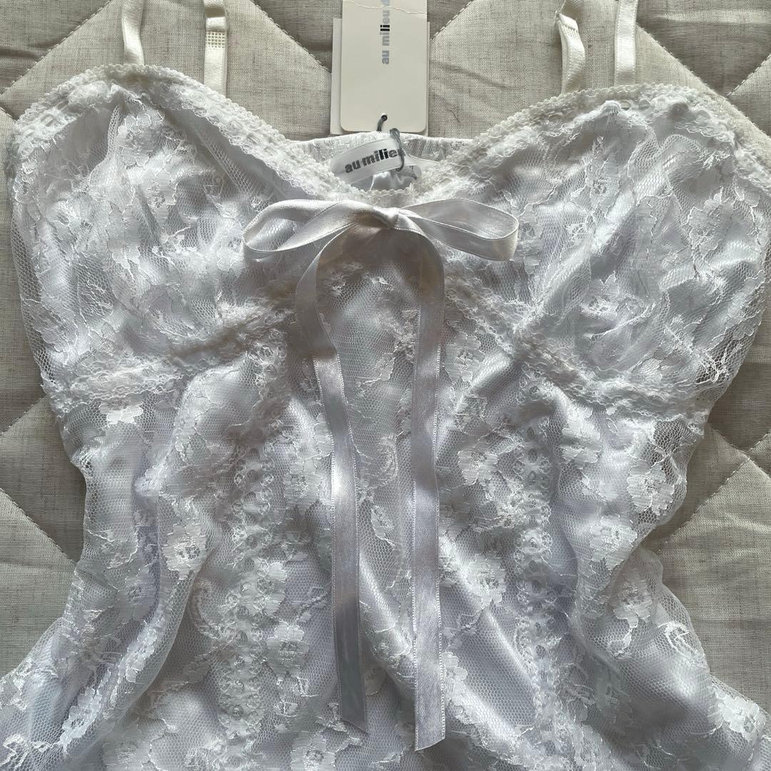 00s fairy core ランジェリーテイスト総レースリボンキャミソール