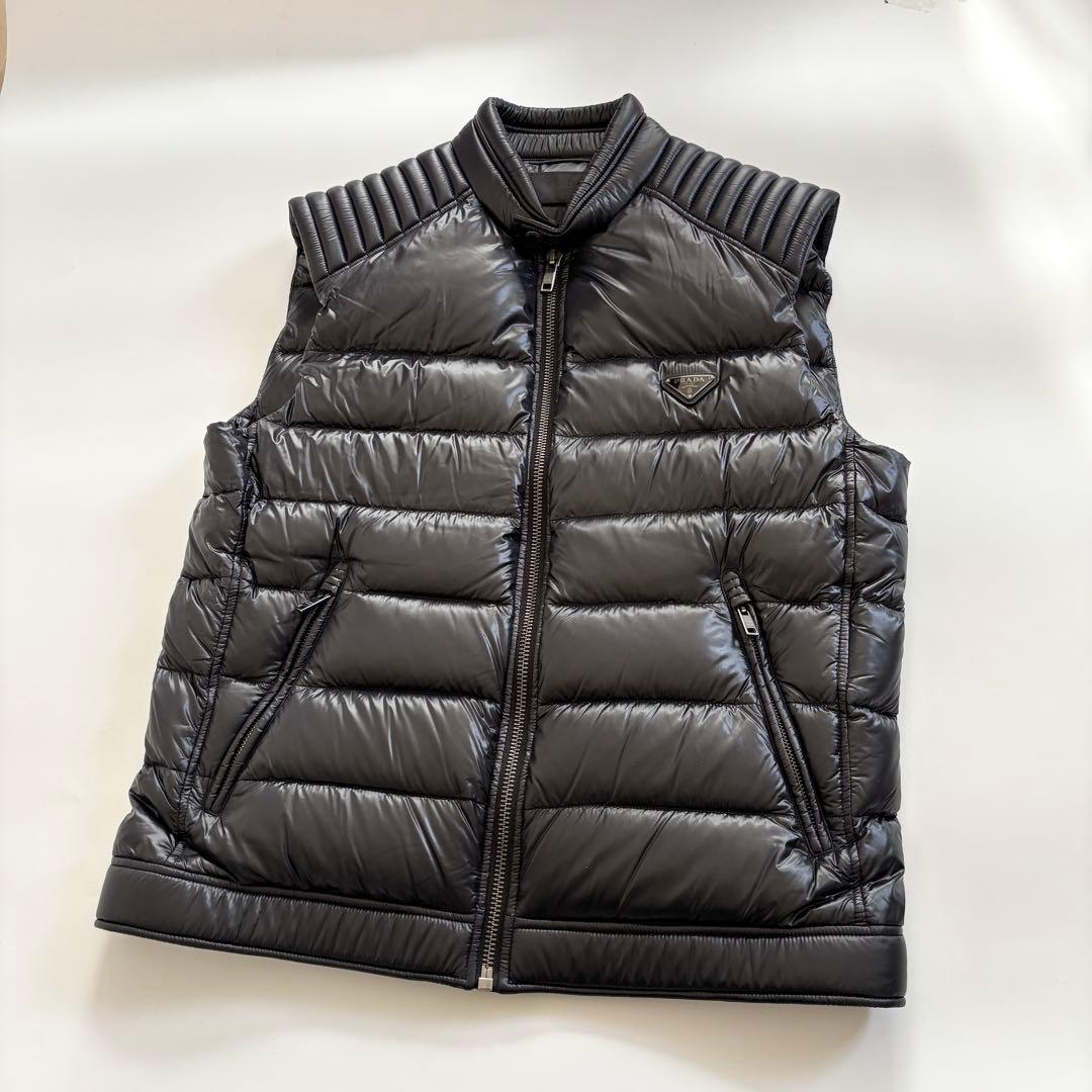 極美品 54/XL相当 PRADA プラダ ダウンベスト バイカー ブラック