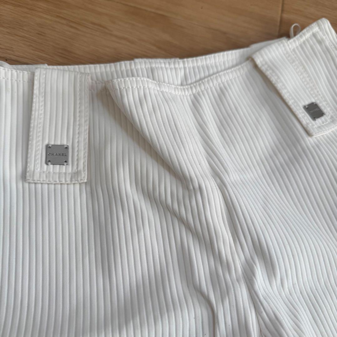 CHANEL シャネル フレアパンツ 01P ホワイト サイズ34 XS