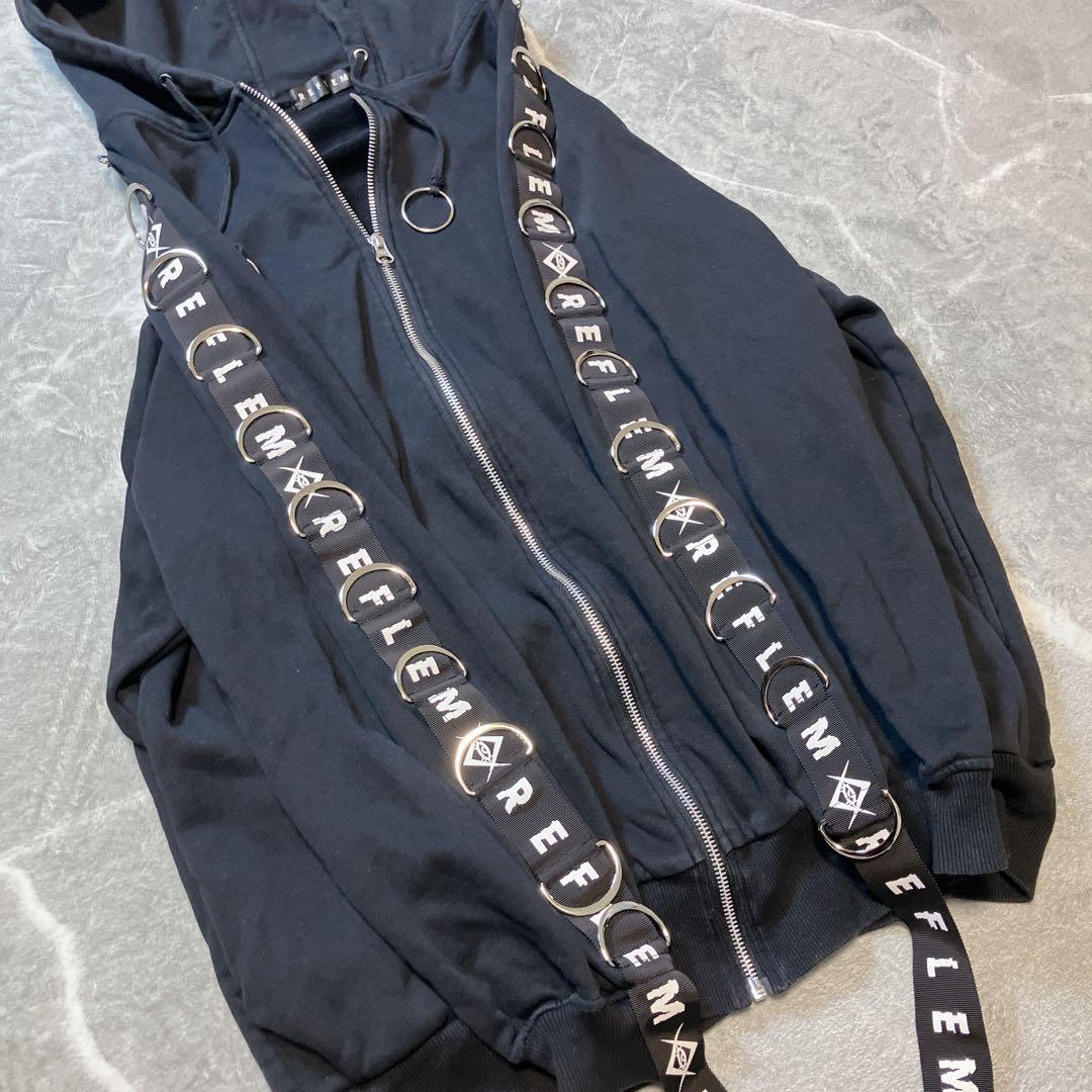 REFLEM レフレム Dリング ロゴテープ ジップアップ パーカー ブラック